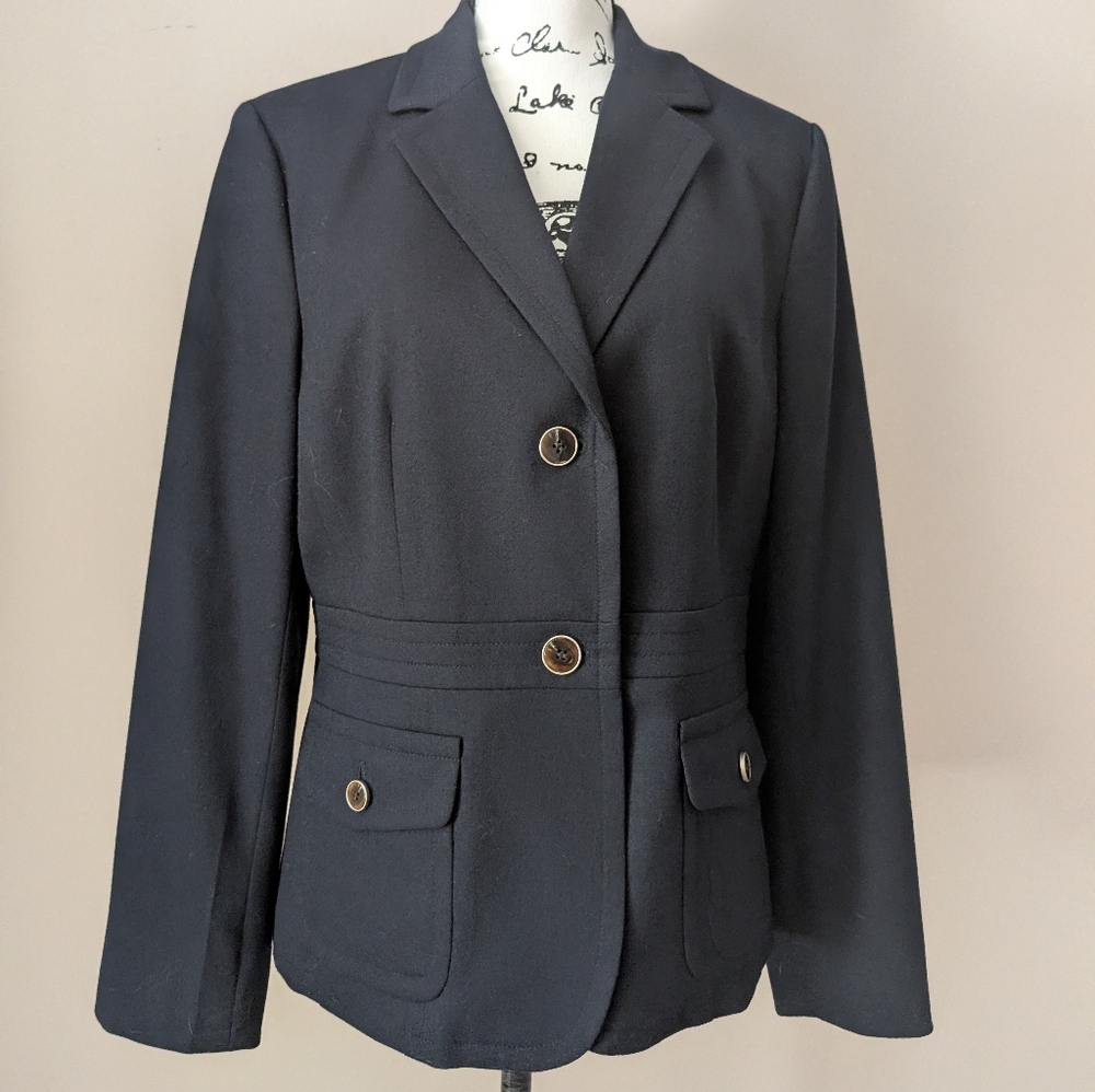 Talbots Navy Wool Blazer With Button Accents - image 1